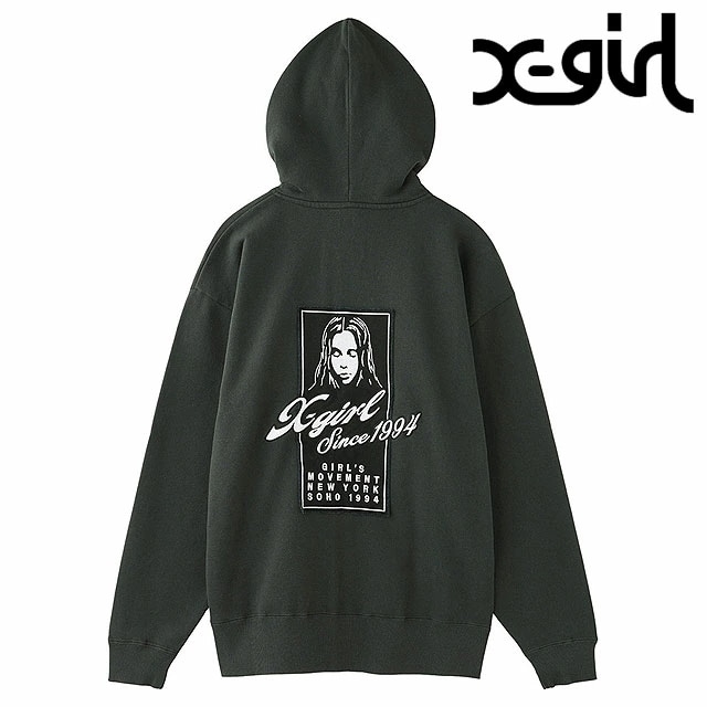 フェイスボックスパッチ ジップアップスウェットフーディー [105253012005] レディース xgirl トップス フルジップ パーカー CHARCOAL 正規取扱店