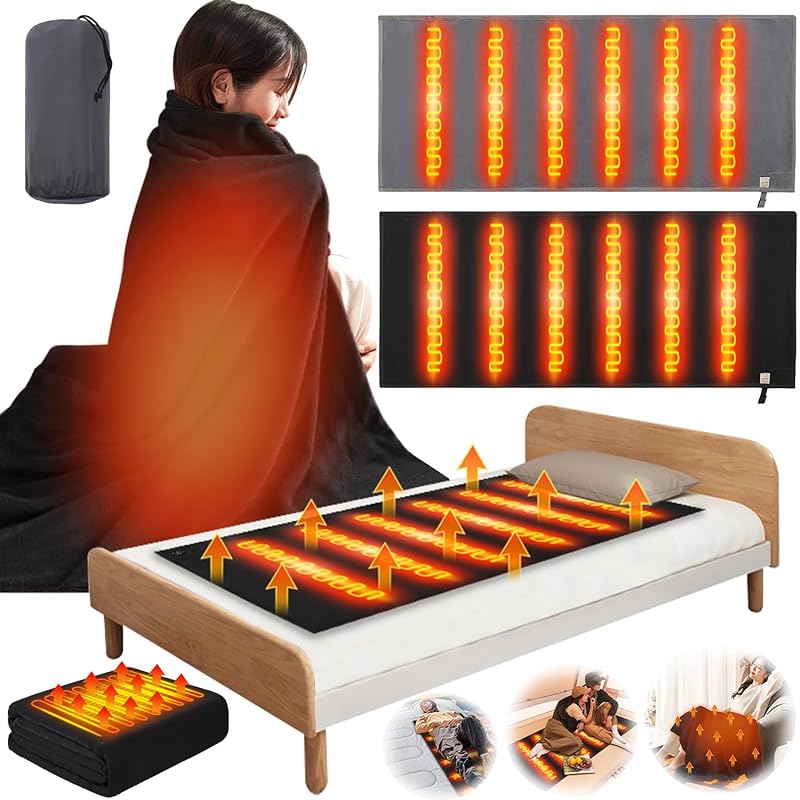 電気毛布 掛け敷き兼用毛布 電気ブランケット USB 6つヒーター内蔵 3段階温度調整 ひざ掛け ホットマット 速暖 キャンプ 肩掛け 膝掛け 電熱マット 電気ひざかけ 省エネ 防臭 過熱保護 アウト