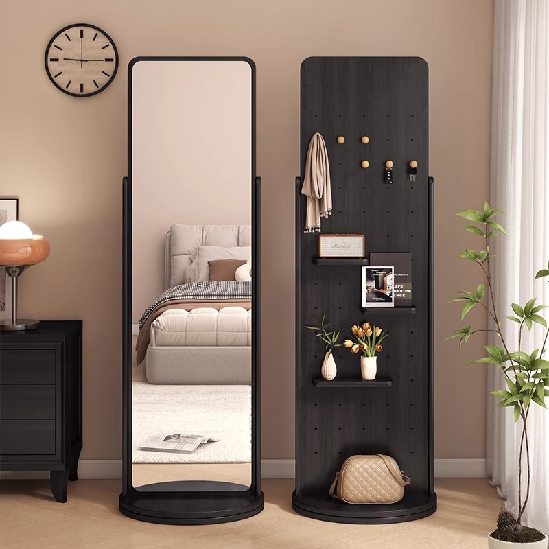 ホールボードシングルフロアミラーコートラック統合ミラー回転可能なドレッシングミラー木製ホームベッドルームフィッティングミラー