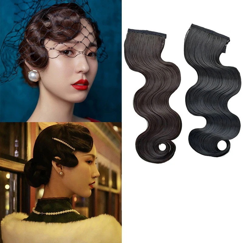 古代衣装レトロ手押しリップル前髪ヘアピースチャイナスタイル古い上海プルフラワービッグウェーブパフォーマンスウィッグ