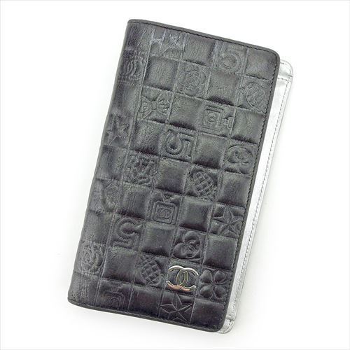 長財布 ファスナー付き 財布 アイコンシリーズ ココマーク ブラック シルバー 中古