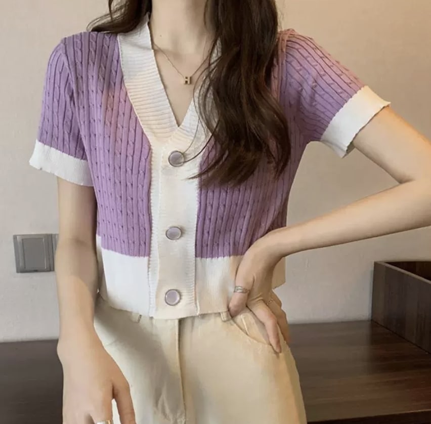 トップス ニットソー カーディガン ショート丈 袖あり 長袖 Vネック 襟なし 細身 前開き ケーブルニット 伸縮性 前ボタン ニット かわいい 大人可愛い きれいめ シンプル 大人 おしゃれ お洒落
