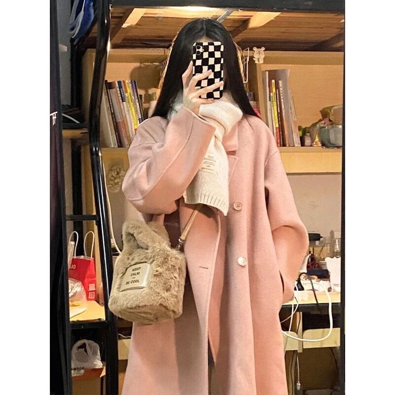 春秋新作 リバーシブル カシミヤコート レディース 韓国 ゆったりミディアム ウールアウター