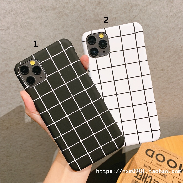 シンプルな白黒グリッドはApple7Plus / 8携帯電話シェルに適していますつや消しxrハードシェルiphone6sハーフパックXsMax