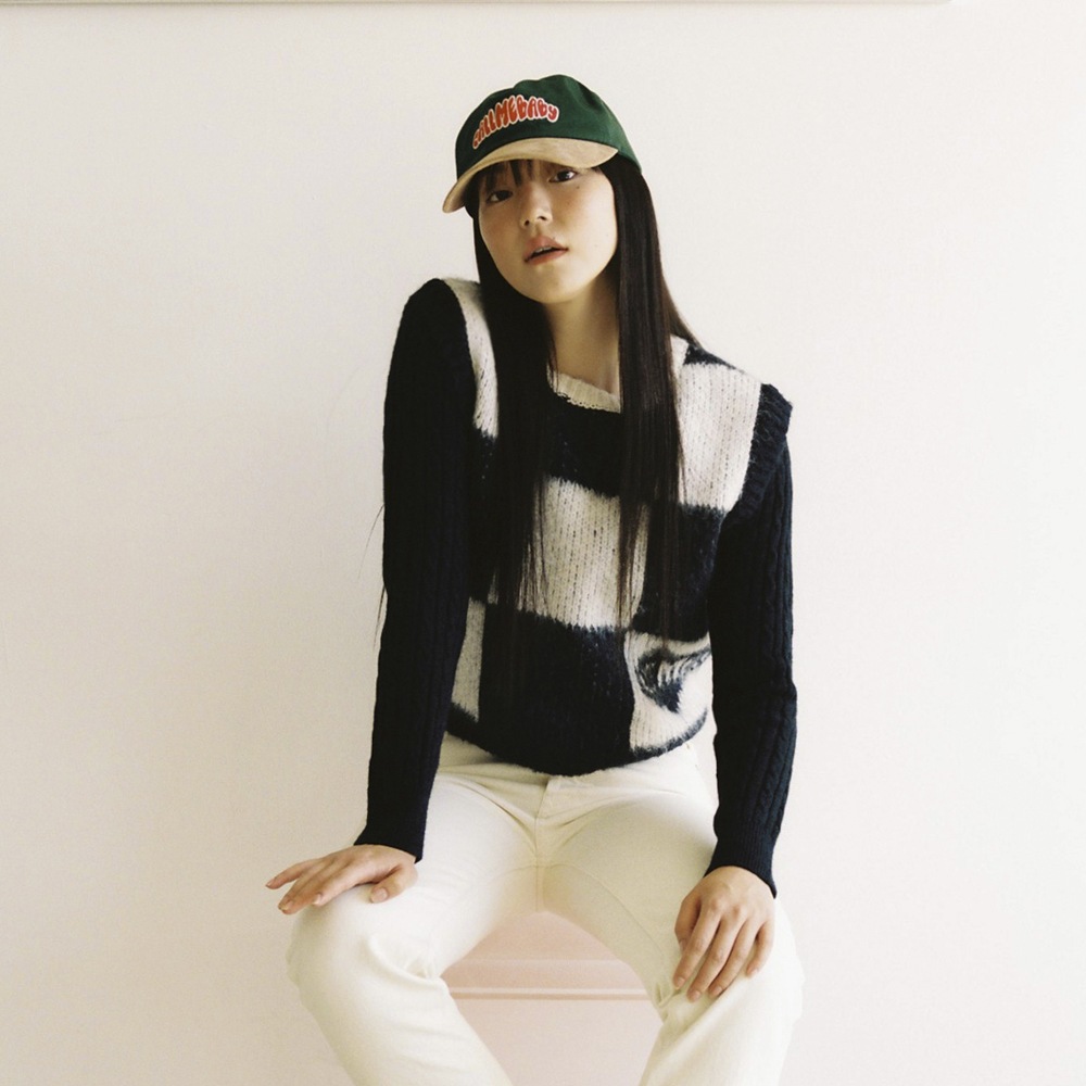 Call me baby 22fw ふゆ 新作! CMB Checker Alpaca Vest (Navy)