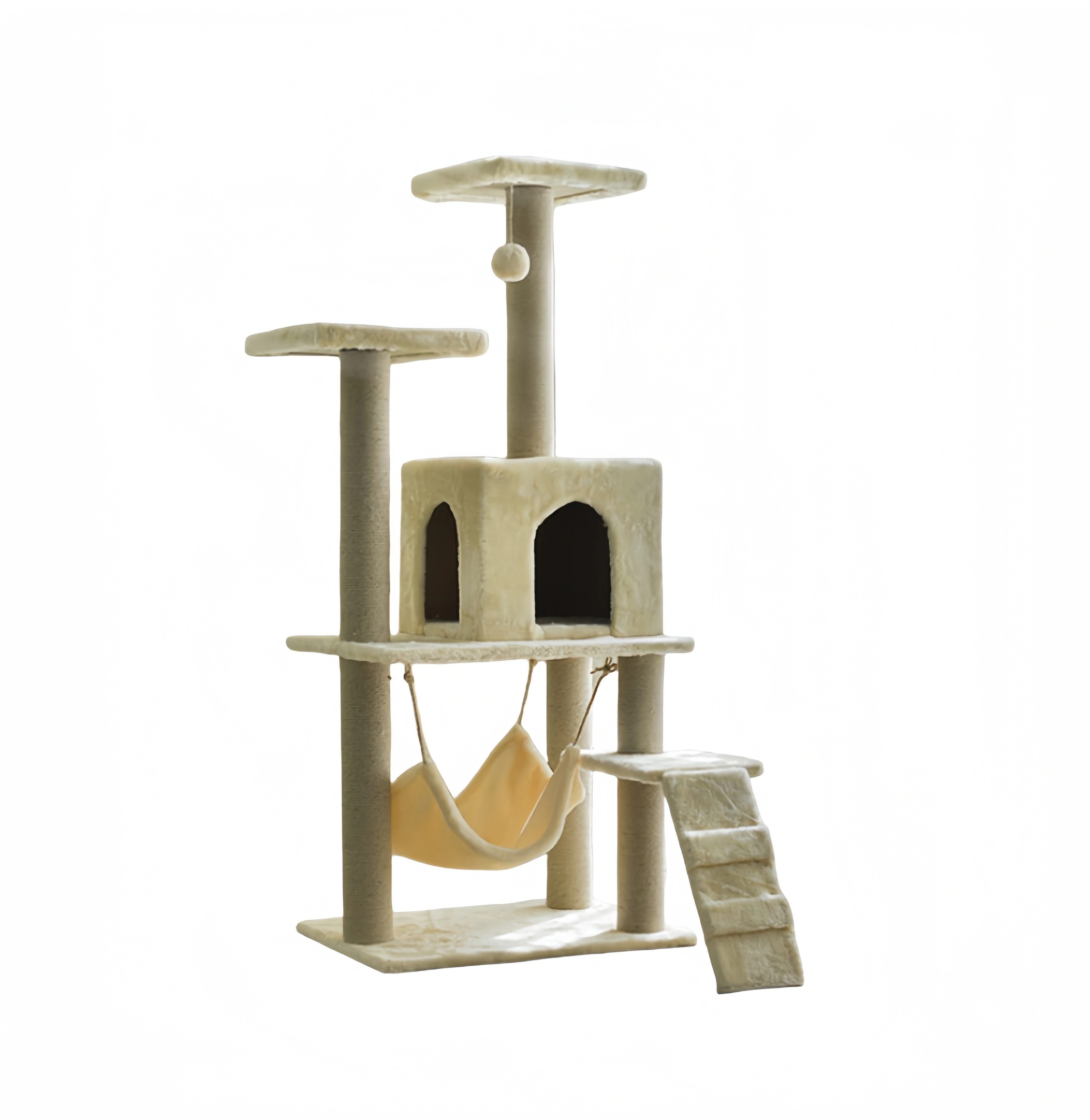 キャットタワー 木製 大型猫用 突っ張り 多頭飼い スリム おしゃれ 猫タワー ネコ ハウス 据え置き型 大型 爪とぎ 麻紐 遊び場 省スペース ハンモック 隠れ家 ペット 運動不足 ストレス解消