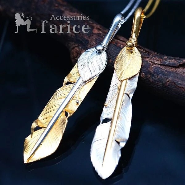 インディアンジュエリー ハートフェザー 羽 羽毛 イエローゴールド 縄 メンズ シルバー925 ペンダント ネックレス金羽軸or銀羽軸