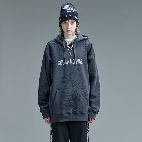 トレンディなダークグレーのベルベットのフード付きスウェットシャツ女性の新しいヒップホップのロゴ反射ストライプスポーツパーカールーズ