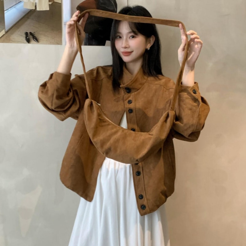 韓国新型美ラード茶色系ゆったりしている鹿毛皮綿毛野球服格好が良い機関車コートはカバンを配合します