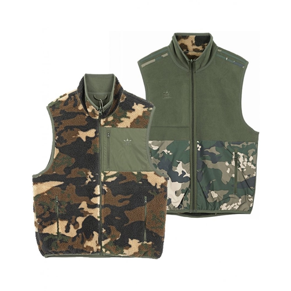 アディダス起毛フリースベスト迷彩リバーシブル