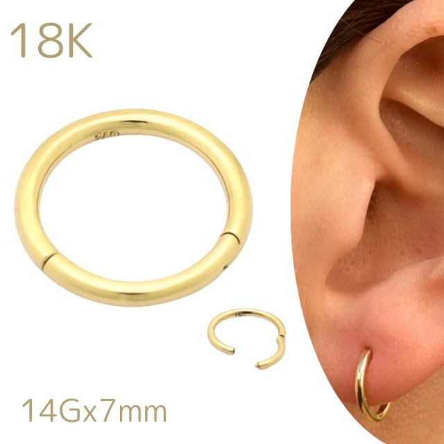 K18 14G 18金ゴールド イエローゴールド 内径7mm 18K 金属アレルギー対応 セグメントリングピアス クリッカー リングピアス ロブ へリックス 軟骨ピアス ゴールドピアス 32,760円