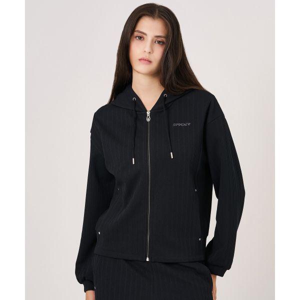 女性ストライプジャカードフード付きジップアップ SPKFCNFT351WBLK 659819