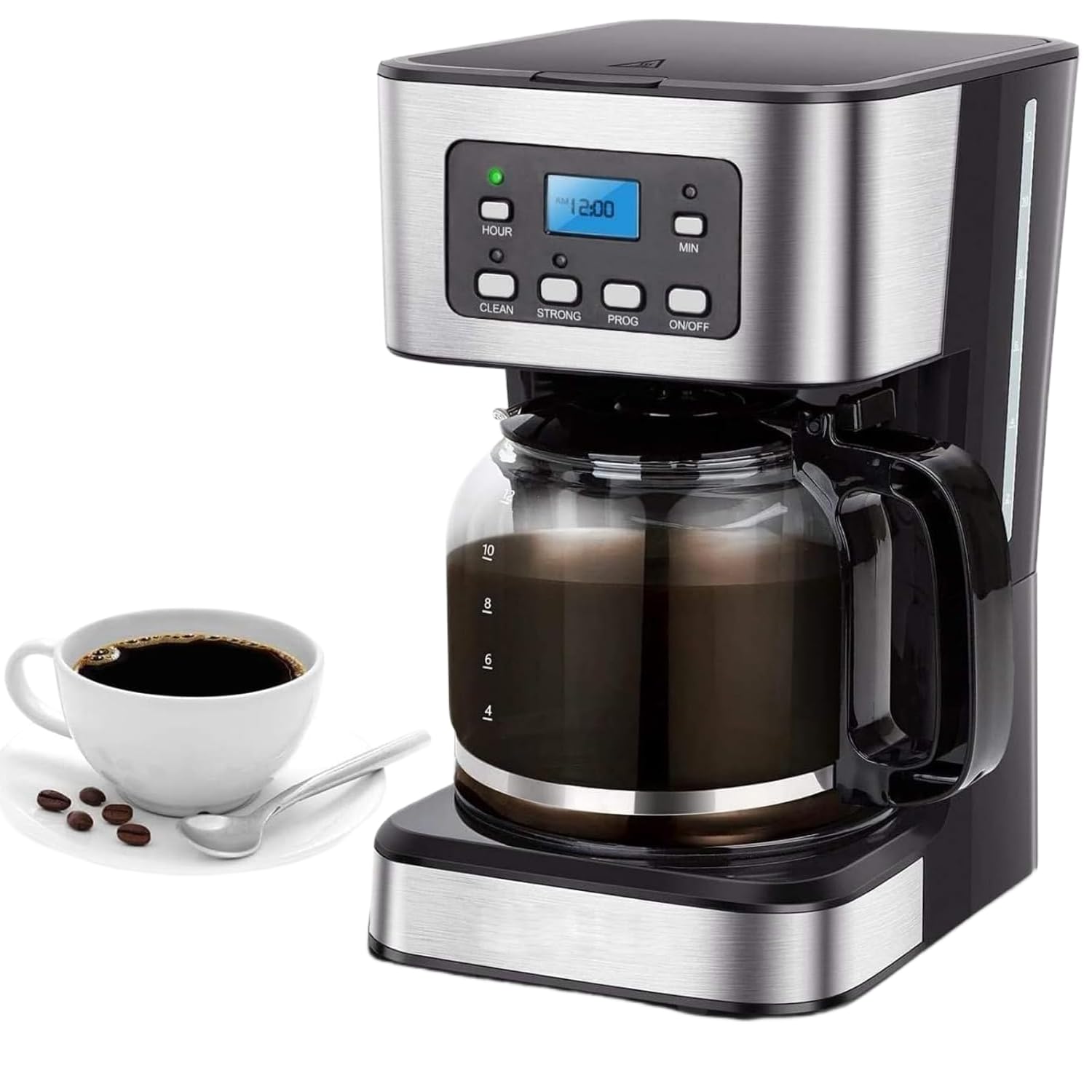 Vifxucyコーヒーメーカー 1.5L アメリカンドリップコーヒーメーカー 24時間予約 保温機能 自動洗浄 4-12カップ 950Wの高出力 半自動濃度/お茶/蒸気調整 家庭オフィスビジネスに