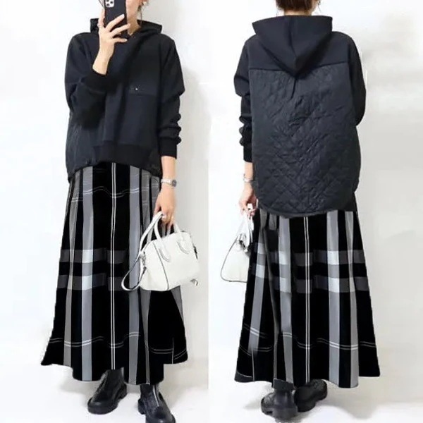 【今季注目】 楽天人気アイテム絶対可愛い無地パーカー＋チェック柄スカートワンピースセット