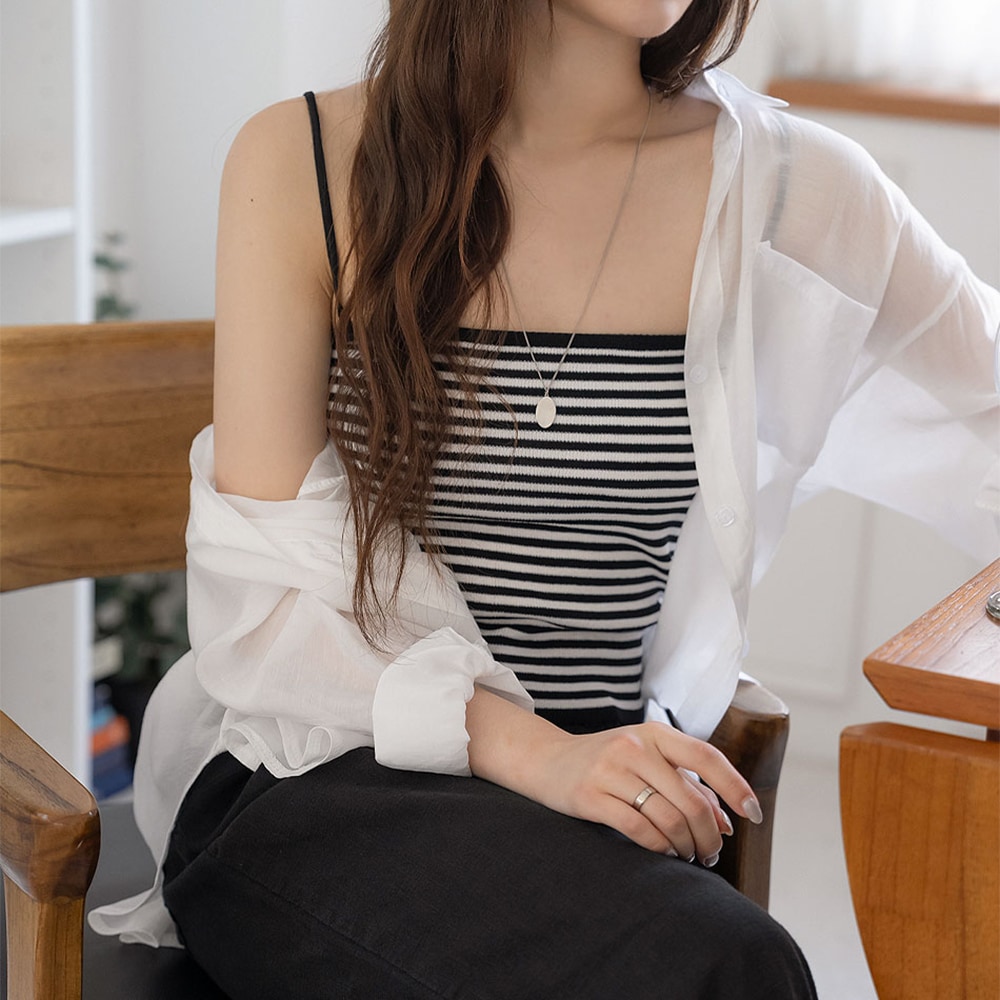 [6色] シアーシャツ&ボーダーキャミトップSET 5,284円