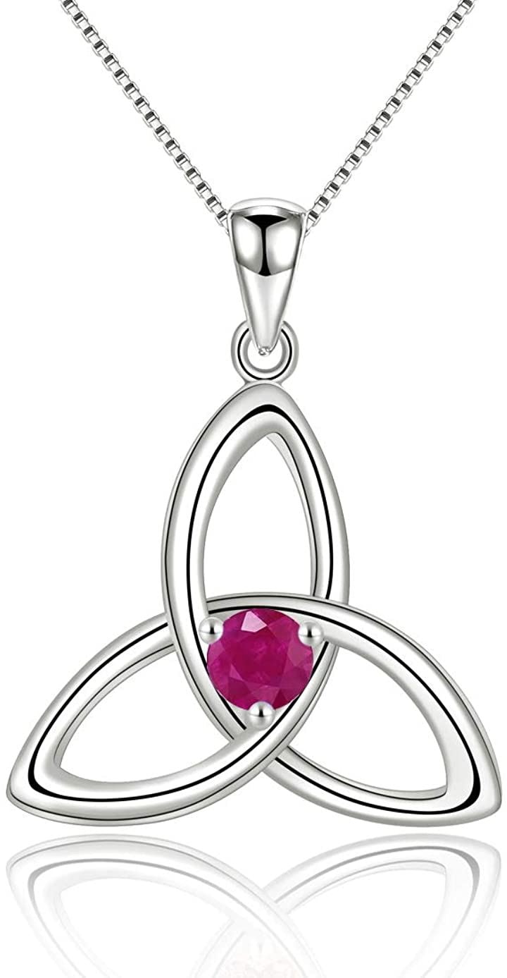 JIANGXIN 925 スターリング シルバー ネックレス 40+5cm チェーン ペンダント 女性 誕生石 金属アレルギー対応(ルビー)