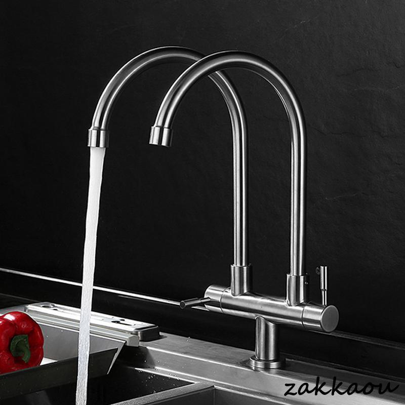 キッチン水栓 二股蛇口 交換自分で 2槽シンク用 二口水栓 流し台 台所用 水栓金具 ダブルハンドル おしゃれ 台付 単水栓 360度回転 取付簡単 水道蛇口