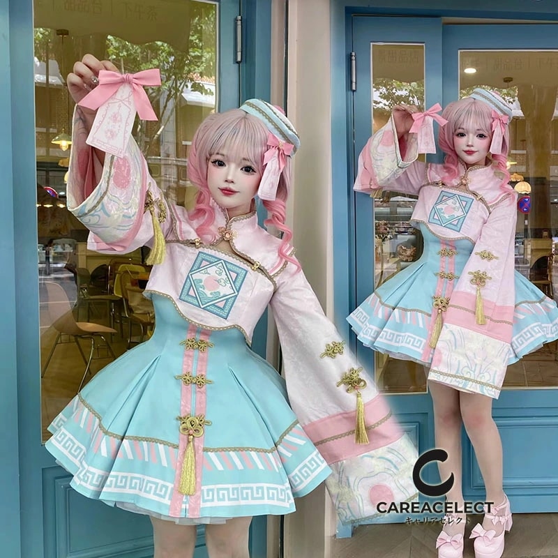 ハロウィン 仮装 ゾンビ コスプレ コスチューム キョンシー ゾンビ コスプレ衣装 チャイナ服 中華ロリータ 中華風 華ロリータ 中華ロリィタ チャイナドレス メイド服 ロリータ ワンピース ドレス