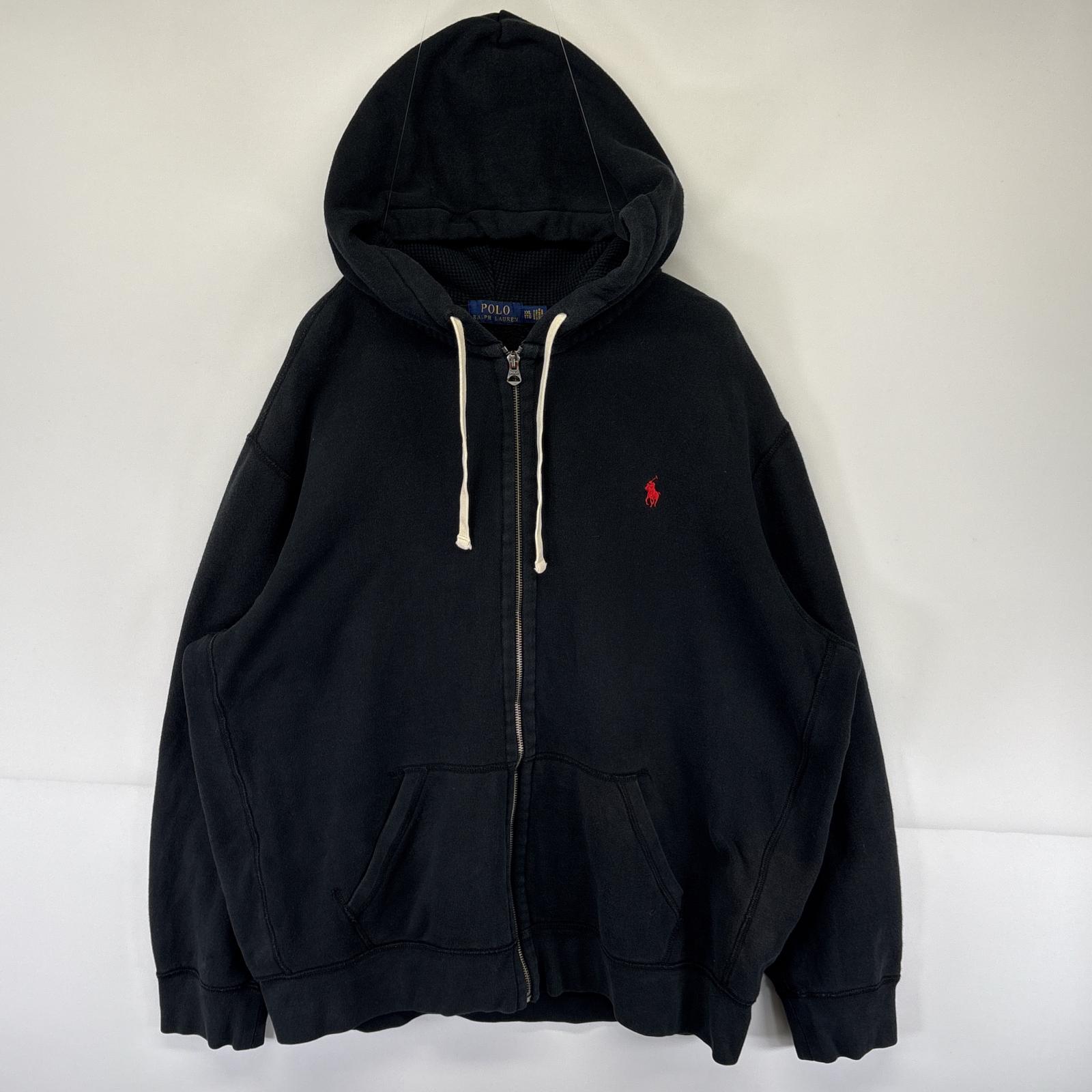 古着 パーカー フルジップ スウェット ワンポイントロゴ刺繍 厚手 XXL ブラック メンズ 6,292円