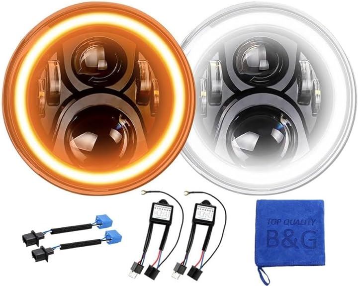 眩しすぎるくらい明るい/CREE製LED搭載 7インチ ヘッドライト イカリング 6レンズ 12v 24v 兼用 jkラングラー デイライト ウインカー 機能付き ジープ jeep トヨタ