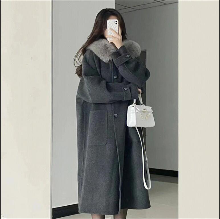 連帽ラシャコートレディース秋冬新作ゆったりミドル丈厚手ファーコート 5,199円