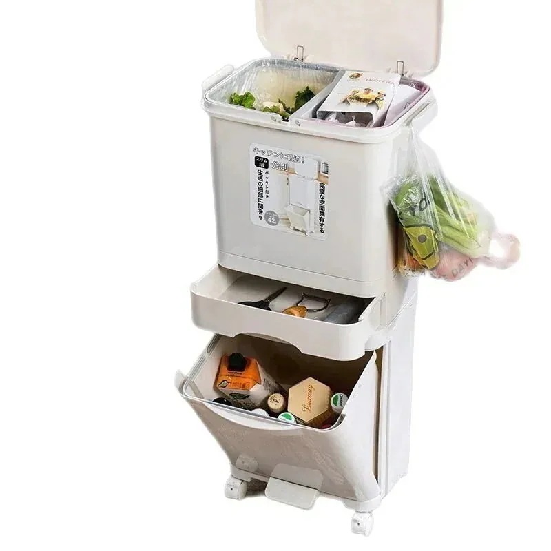 メガ割特大消臭簡易乾湿分別ゴミ箱 ふた付き クリエイティブキッチン 二重分別ゴミ箱 向け