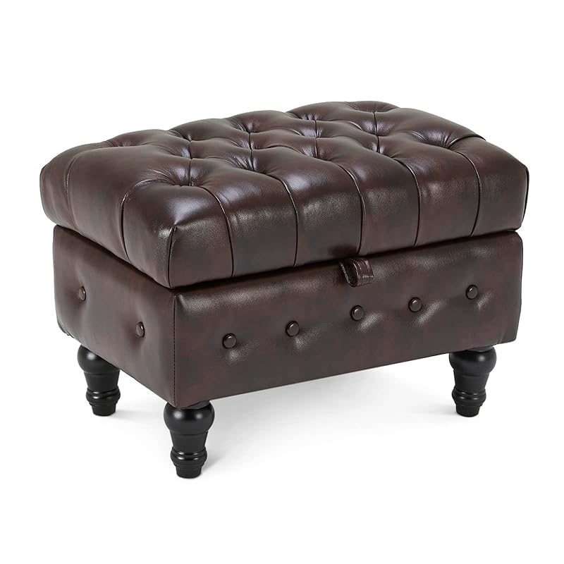 Altrobene 収納スツール 大容量収納 収納ベンチ PUレザー 足置き 収納ボックス 収納付き 小物収納 衣類収納 スツール リビング 玄関 寝室適用 脚付き オットマン ダークブラウン