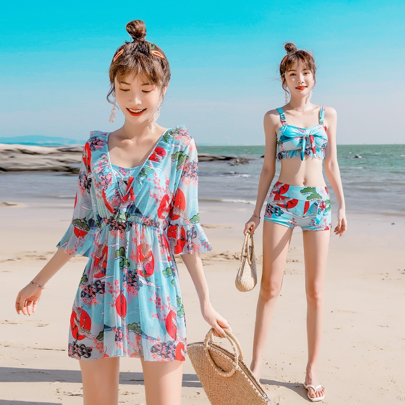 水着女性2021新しいファッションスリーピースカバー腹痩身分割保守的な学生ビキニセクシーな水着 4,791円