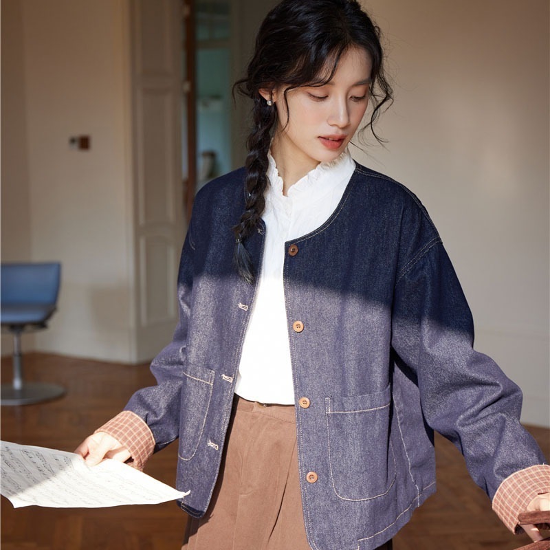 【急速出荷】送.料.無.料.デニム 長袖 クルーネックカーディガン コート レディー 秋までヘビロテ！ 5,159円