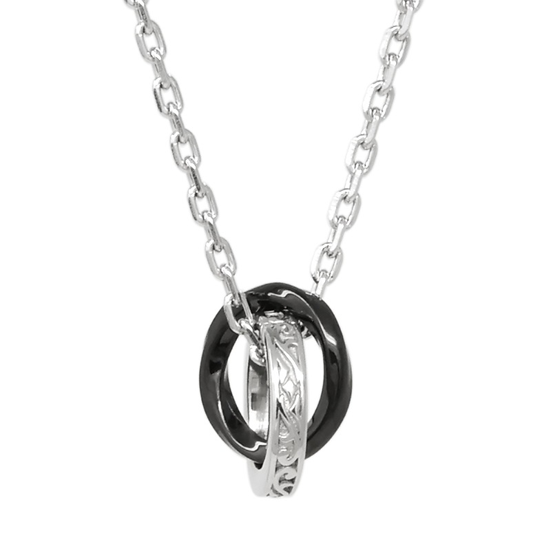 LH-1 タテガミ ダブルリングネックレス サージカルステンレス（ブラック） 03NE0215BK ステンレスネックレス チェーン45～50cm ペンダン