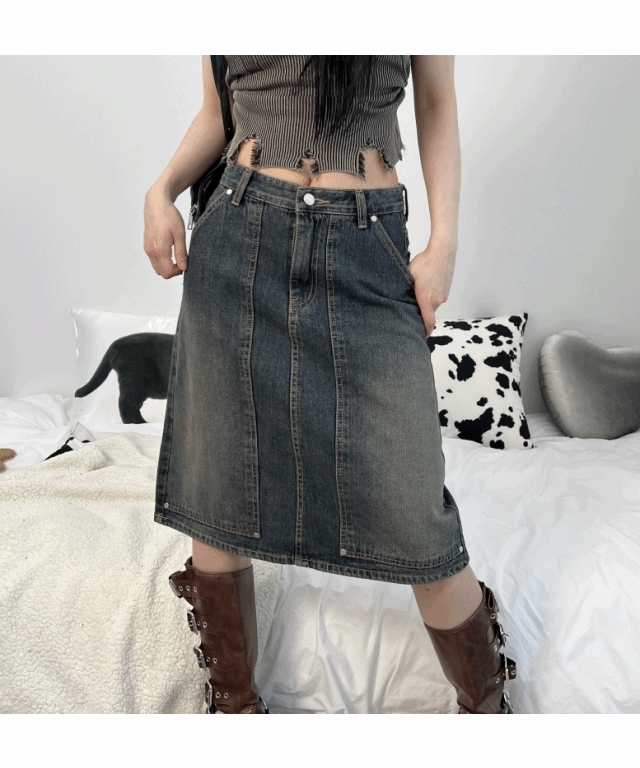 pocket point denim midi skirts