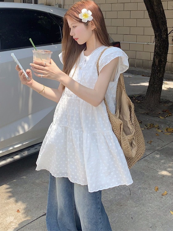 夏のデザイン個性的なゆったりショートスカート大きいサイズの白いレース切り替えトレンドアイテム
