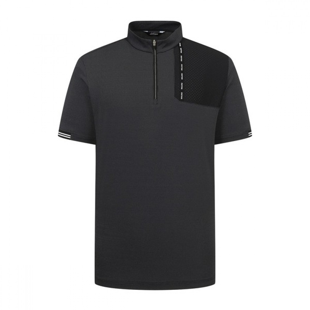 [Phantom] メンズ穴あきロゴテープハーフジップアップ半袖Tシャツ