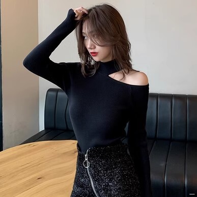 ボトリング セーター タートルネック オフショルダー ホルターネック かわいい 大人可愛い きれいめ シンプル カジュアル 大人 上品 おしゃれ お洒落 かっこいい レトロ 大人女子 こなれ感
