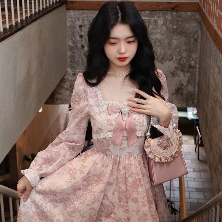 ロングワンピース 2024 春夏 花柄 ワンピース ピンク 可愛らしい ワンピース 韓国 レディースファッション