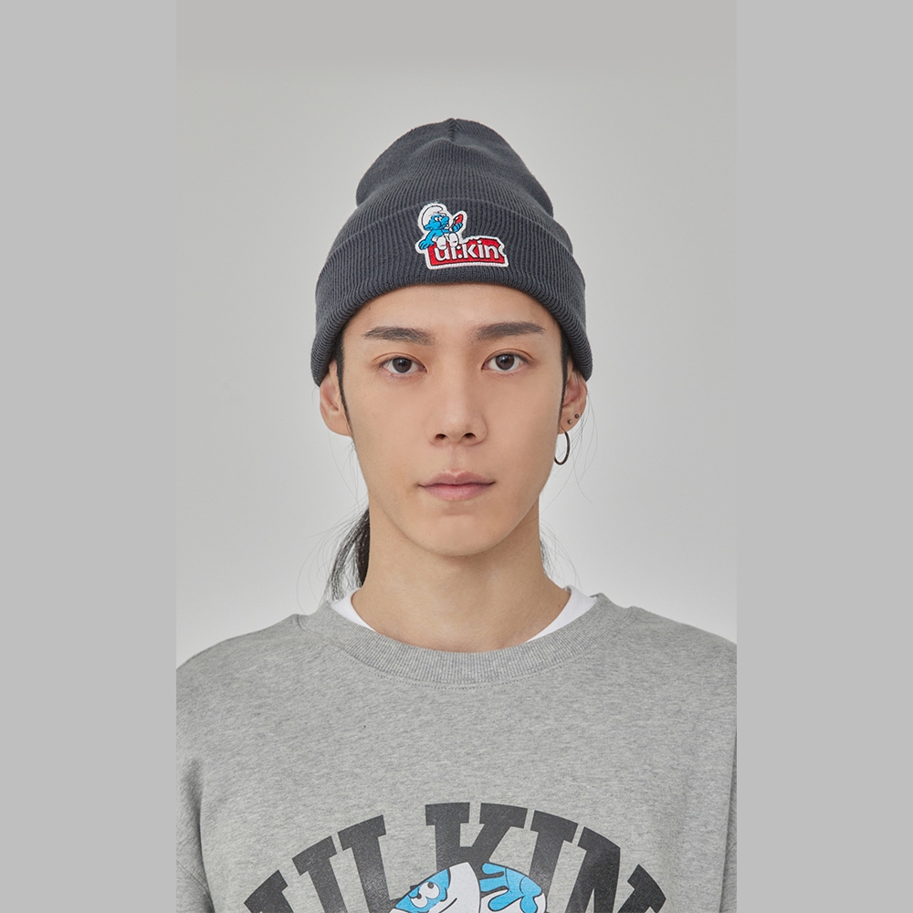 SMURF & UL:KIN Logo Embroidery Beanie_Charcoal