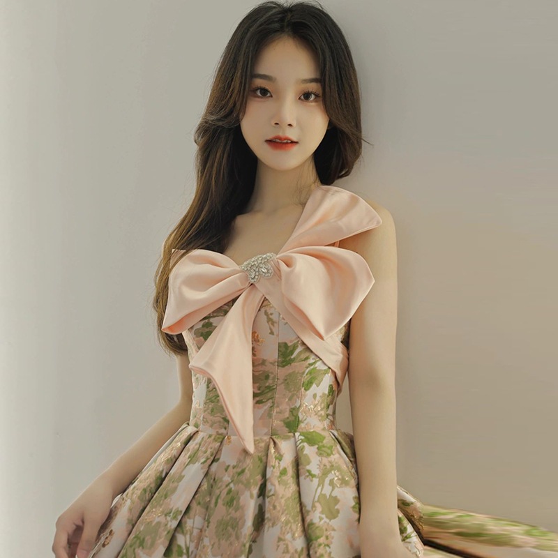リボンウェディングドレス レディース ロング ノースリーブ フレア Aライン 大人可愛い きれいめ フォーマル 花柄 春 夏 謝恩会 結婚式 花嫁 披露宴 パーティー イベント XS S M L XL