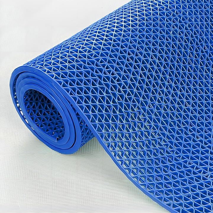 業務用滑り止めマット PVC ゴムマット 歩行滑り止めマット 厚さ4.5mm 透水マット 穴あき 風呂マット プール下マット 玄関マット 屋外 抗菌 速乾(ブルー, 1.2X5M)