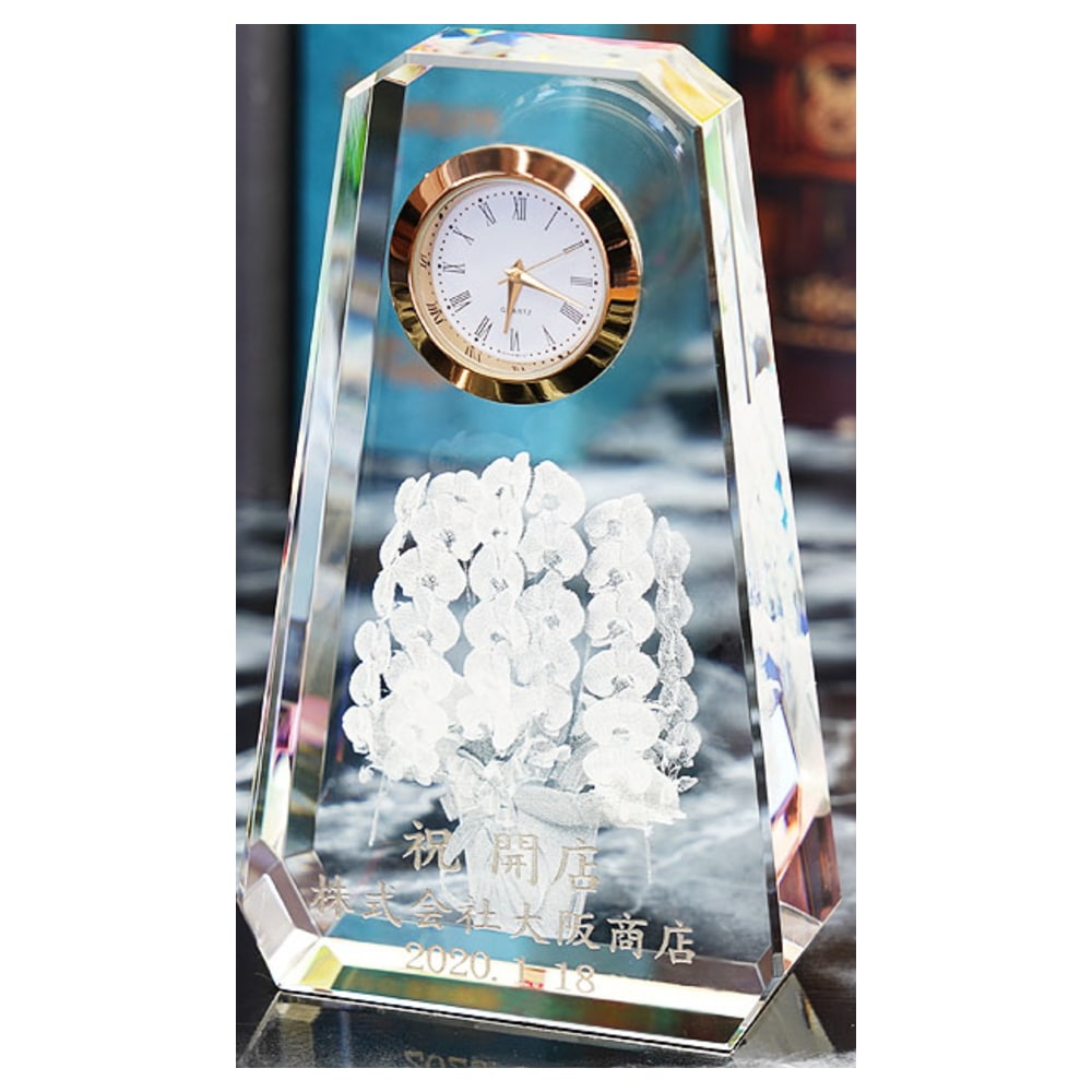 クリスタル 置き時計 胡蝶蘭 名入れメモリアル 卓上時計 置時計 還暦祝い 退職祝い 長寿祝い 表彰トロフィー オリジナル ギフト ファンタジークロック 7,757円