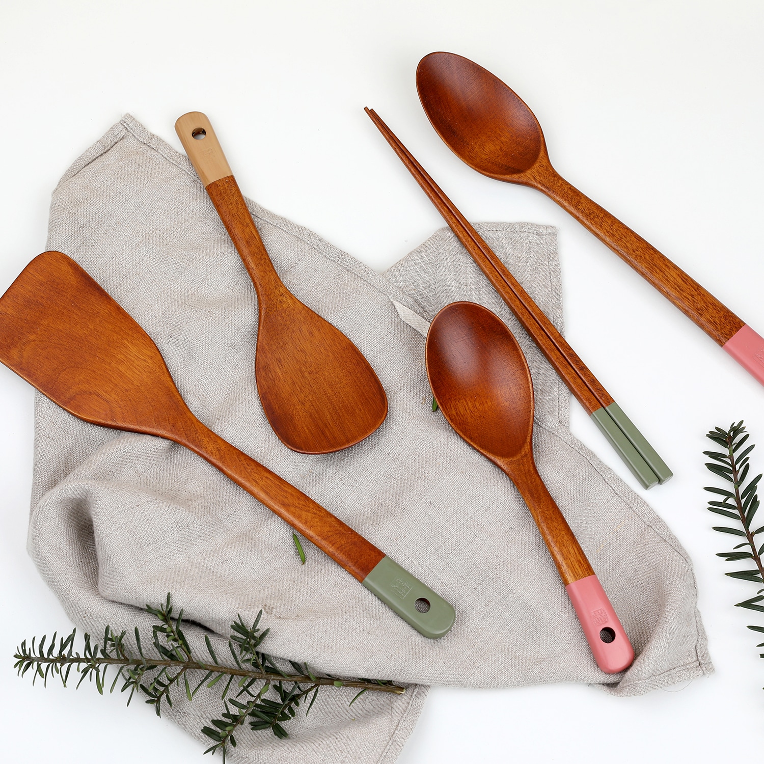 [ieum] 韓国生産 カラー漆塗り木調理器具単品5種タック1