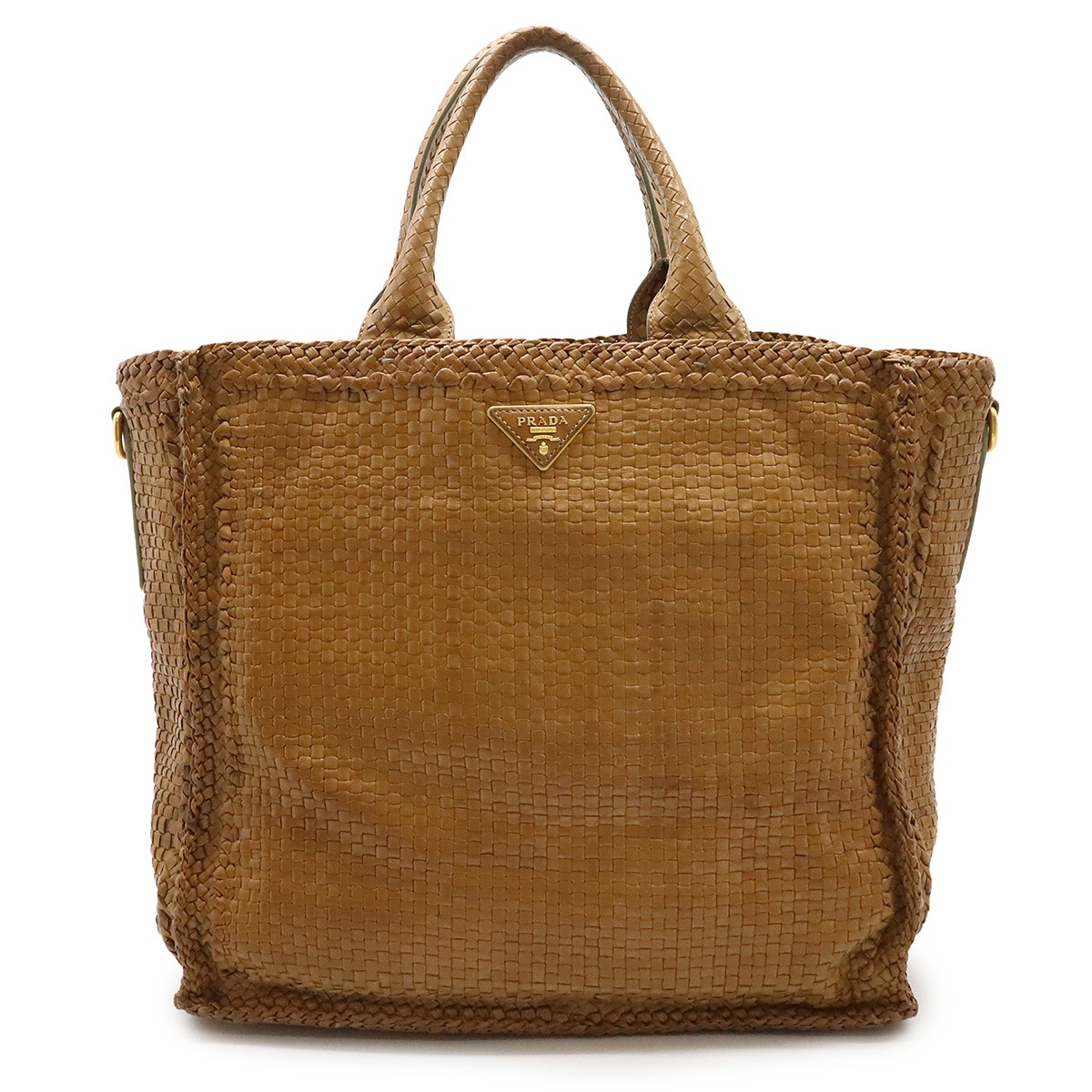 MADRAS マドラス トートバッグ 編み込み レザー キャメル ライトブラウン ゴールド金具 ストラップ欠品 BN222