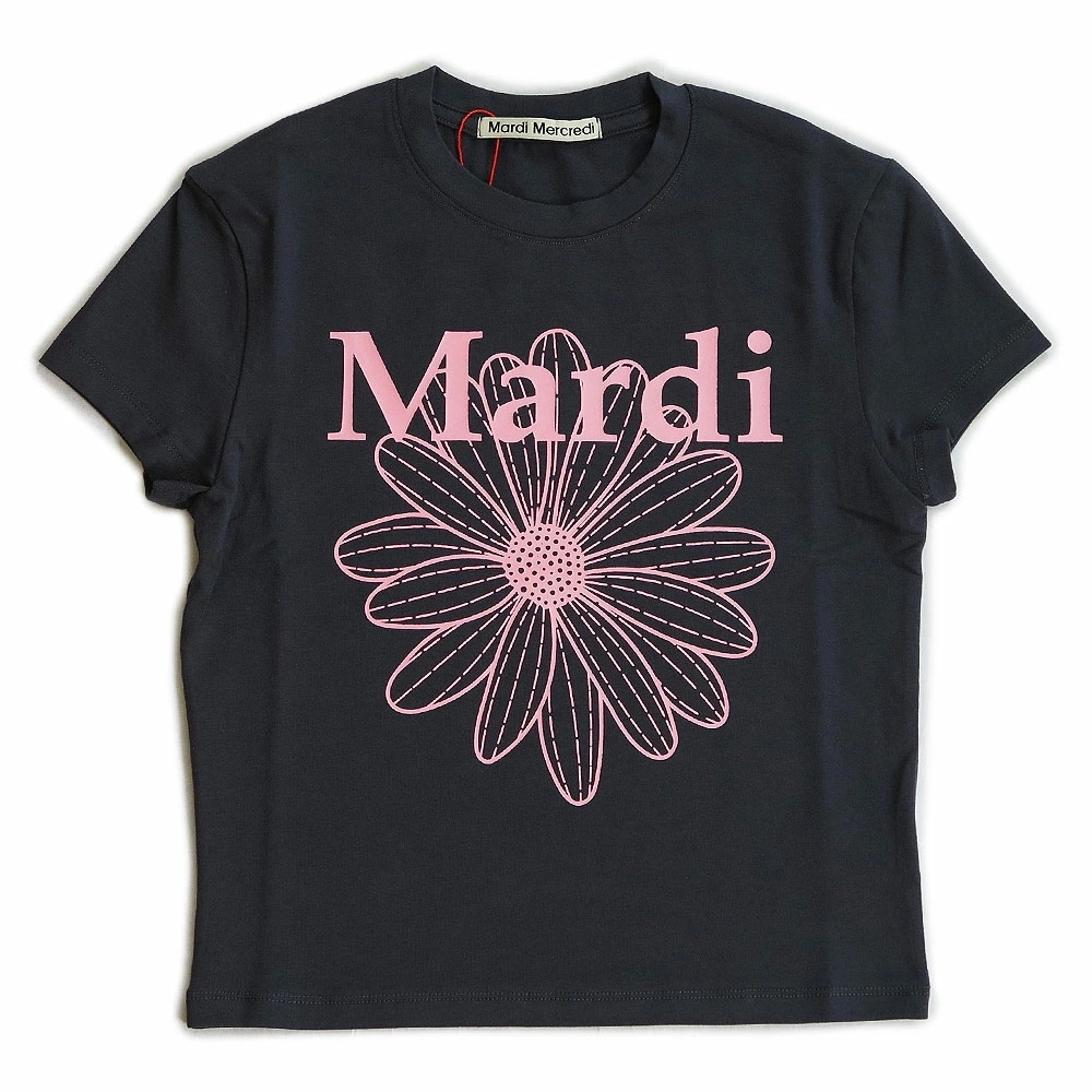 Tシャツ レディース 半袖 クロップド丈 ショート丈 フラワー ロゴ コットン チャコール ピンク MFK51JSS009CHPK00 韓国ブランド