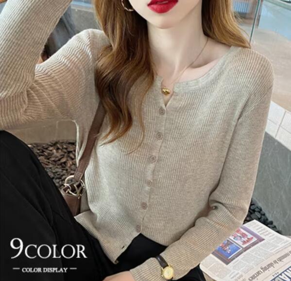 V襟ニットカーディガン秋の新無地薄手のチュニック大人気 オシャレ 純色 長袖 無地 5,230円