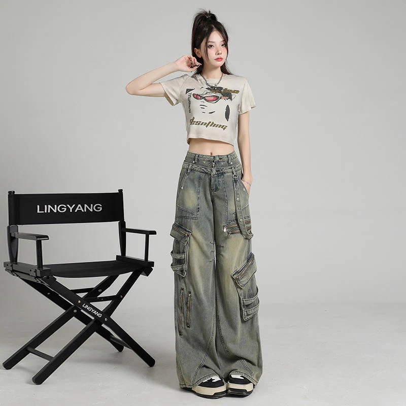 婦人服は柔らかいアメリカ式重工業多ポケット工装女性のデザイン感は小人数で痩せてしたズボン