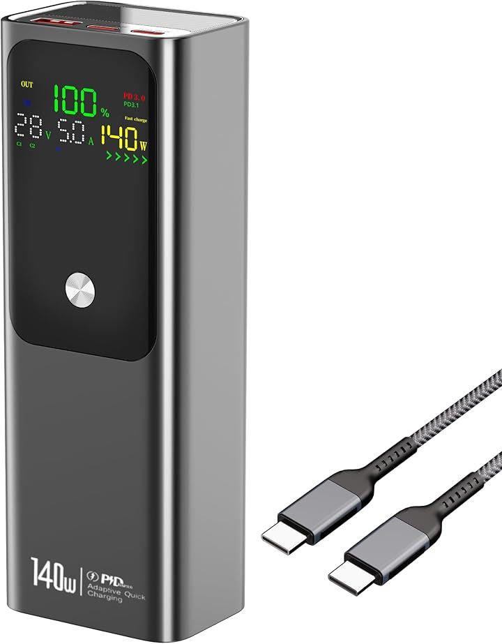 モバイルバッテリー 140Ｗ高出力 27000mAh大容量 PD3.1対応 3台同時充電 99.3Wh機内持ち込み可 パススルー対応(ライトグレー, 15.5x5.5x4cm)