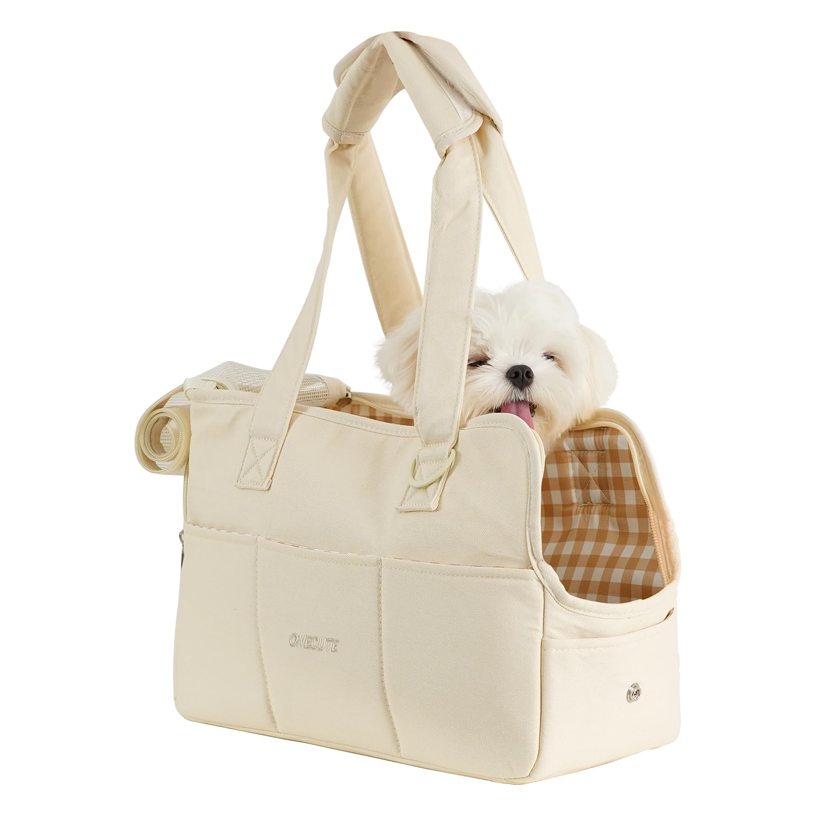 ONECUTE 軽量ペットバッグ3kg未満用犬・猫・ウサギ通気性 折りたたみ式 (34 x 16 x 25cm) (ベージュ, 34 x 16 x 25cm)