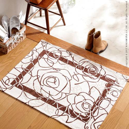 ラグ カーペット ラグマット 洗える 滑り止め イタリア製 玄関マット 廊下敷き ゴブラン織 カメリア柄 床暖ホットカーペット対応 65x90cm