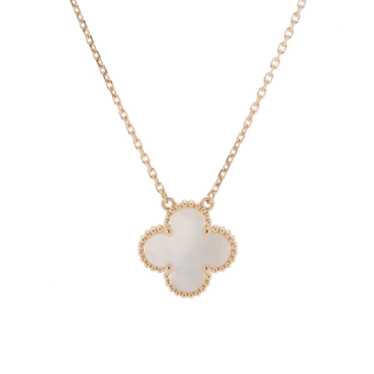 ヴィンテージ アルハンブラ マザーオブパール ゴールド/ホワイト VCARA45900 レディース K18イエローゴールド YG ネックレス Aランク 中古 銀蔵