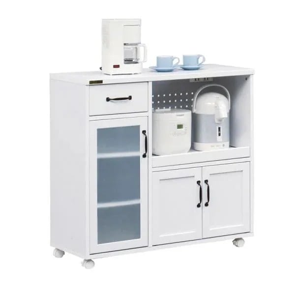 ラック 食器棚 レンジ台 キッチン収納 おしゃれ 白 カップボード ナチュラルモダン ガラス 扉付き 棚 キャビネット