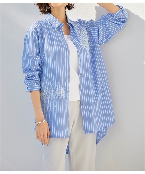 シャツ・ブラウス 大花刺しゅうシャツチュニック アトランダム